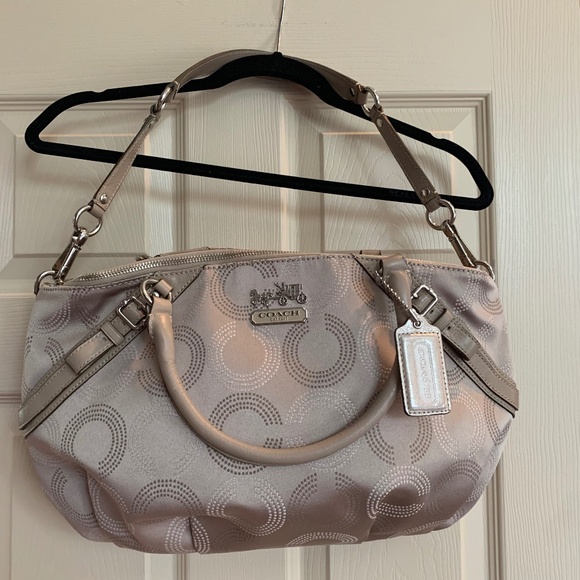 Coach Tan logo Fabric/Leather Satchel/Shoulder Handbag - Picture 1 of 11